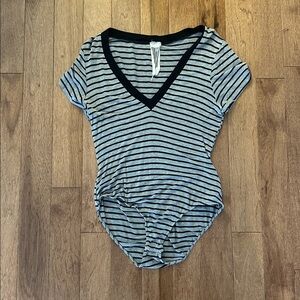 Free People Black and Gray Striped Bodysuit